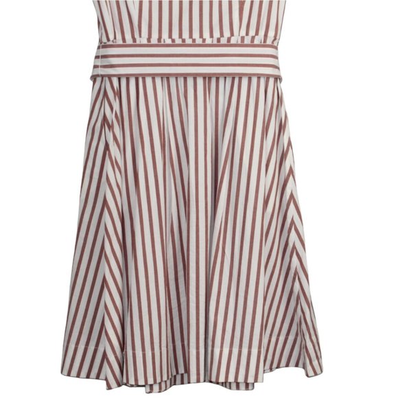Boden 8R Brick Red White Striped Dress Button Down Belted Waist Tie Short Sleeve - Picture 7 of 12